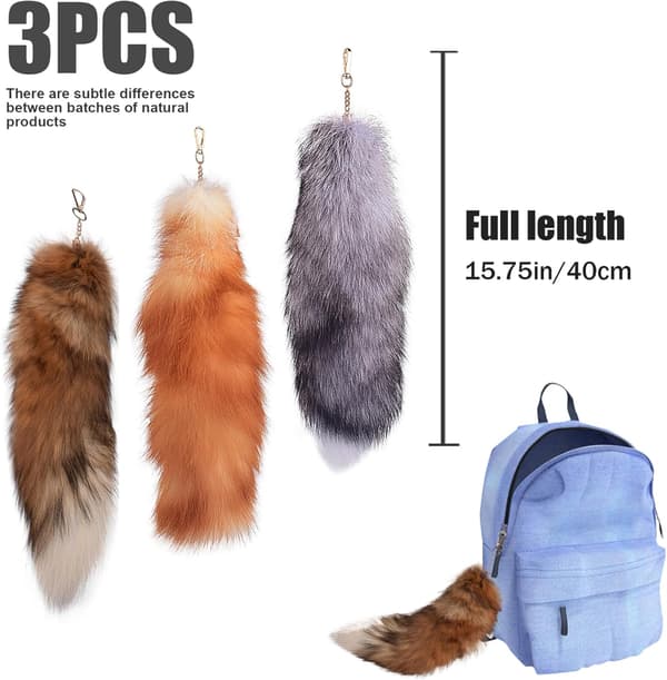 3-pack 40 cm Therian rävnyckelringar med lås för väskor och ryggsäckar-FO-