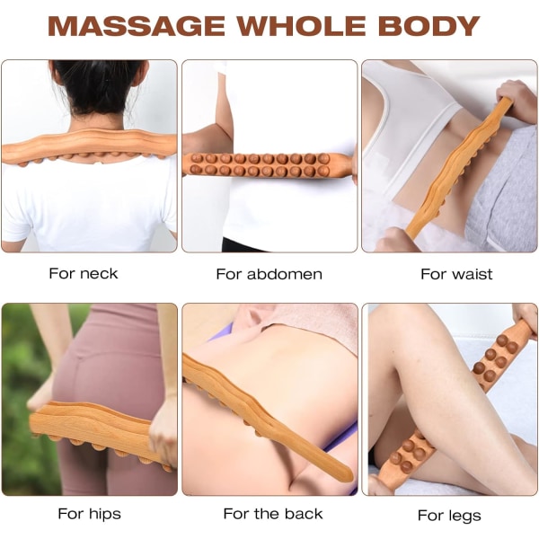 Trä Gua Sha massageverktyg, 20 pärlor Träskrapande massagestång Muskelavslappnande för rygg magen axel