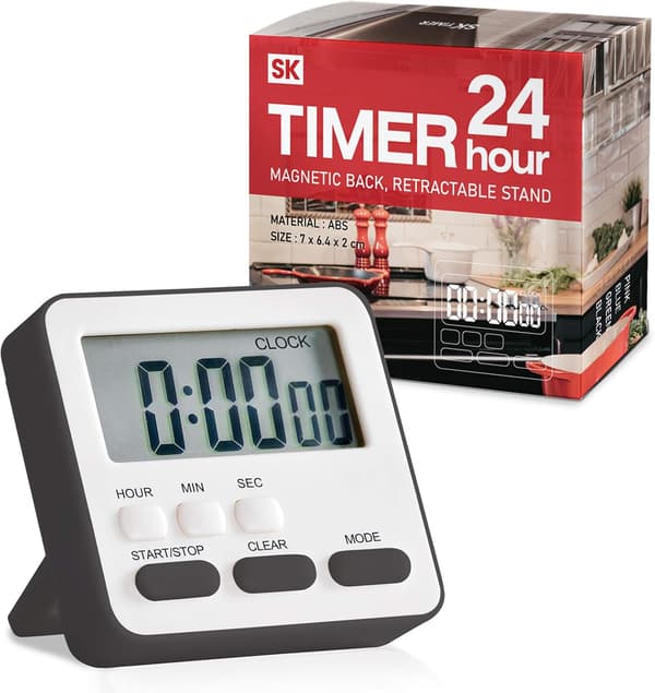 24-hour Digital Kitchen Timer with Large Display, Loud Alarm, Magnetic Back, Stand, Count Up and Down for Cooking-FO-