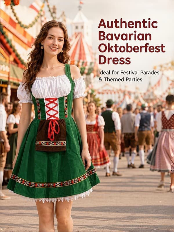 Dirndl kjole til kvinder Oktoberfest bayersk kostume til festival og karneval M Green
