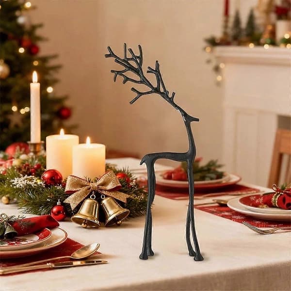 Sæt med 2 sorte rensdyrstatuer - Moderne julefigurer - Elegant indendørs ferie-FO-