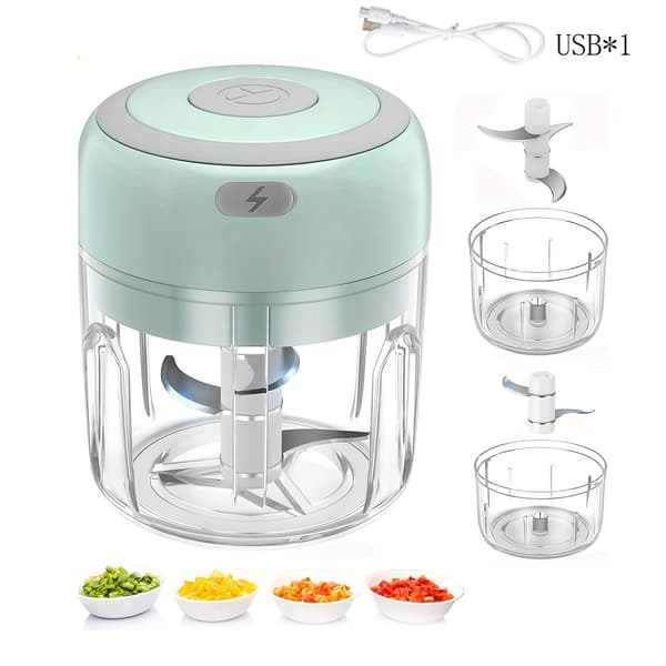 Elektrisk mathakker 250 ml USB oppladbar 3 blader 30W miniprosessor 250ml White