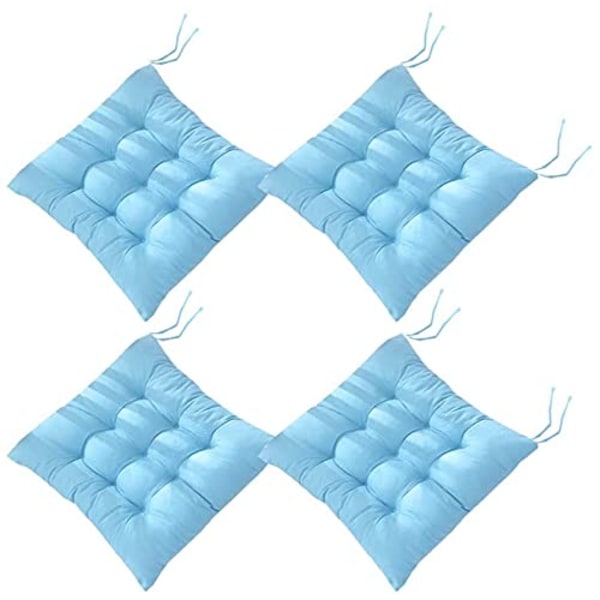 4 kpl pehmeitä tuolinpehmusteita, tuolinpehmusteet nauhoilla, tuolinpehmusteet ruokailutilaan terassille keittiöön ruokailutilaan (40x40cm)A blue