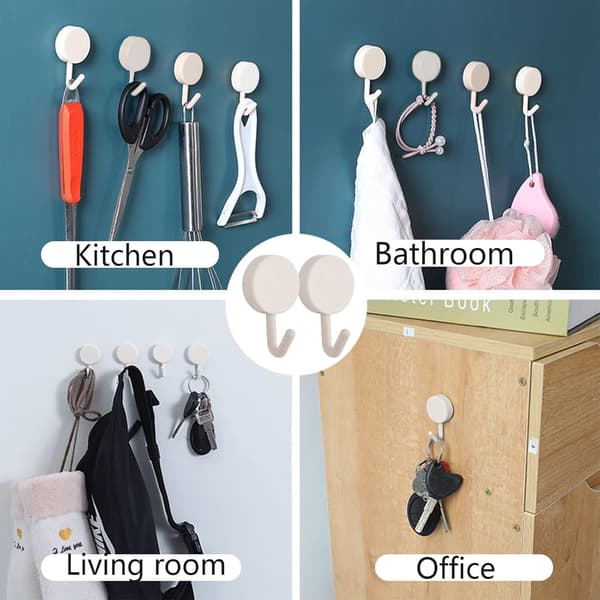 20 Pcs Black and White Self-Adhesive Plastic Hooks, Removable Wall Hangers for Bathroom, Kitchen, Office, Wardrobe, Glass-FO- White