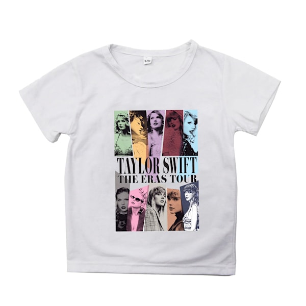 Taylor Swift T-shirt med tryck för barn, pojkar och flickor, sommar, kortärmad, rund hals, casual topp Vit Vit White 140cm