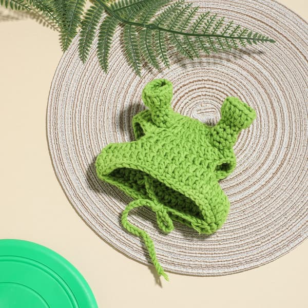 del Pet Hat Cat Head Cover Frog Shape Hand stickad ullgarn-FO-