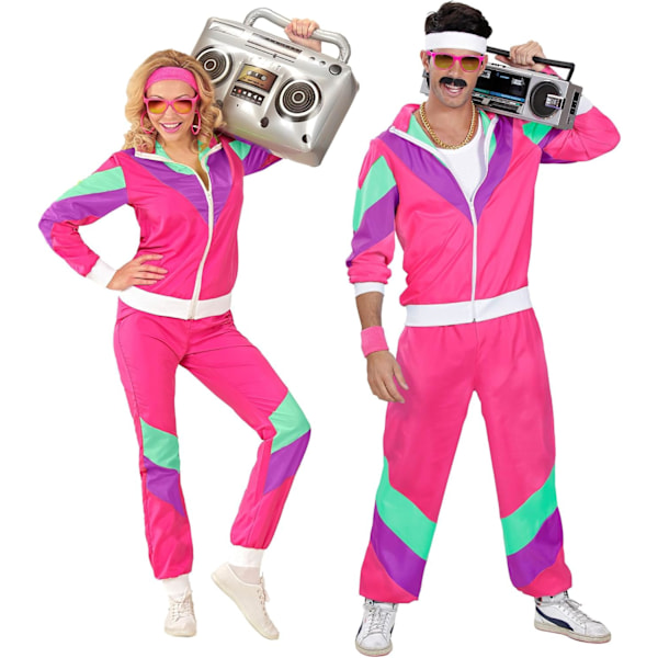 Widmann - Kostumebukser Rosa 80'er Outfit Joggingdragt Karnevalskostume, flerfarvet L