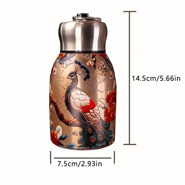 304 rustfritt stål vakuumisolert vannflaske 300ml dyreprint rund Peacock