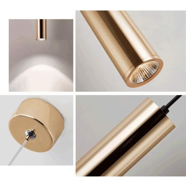 1 Pack Modern Pendellampa Guld Spotlight Lång Rör Pendellampa LED Cylinder Ljus