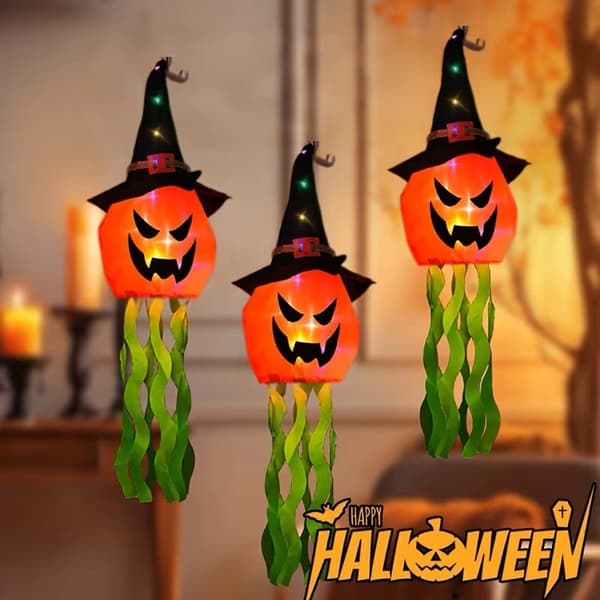 3 stk. lysende spøgelse græskar heksehue ornamenter, batteridrevne, Halloween-dekoration 3pcs Multi Colors