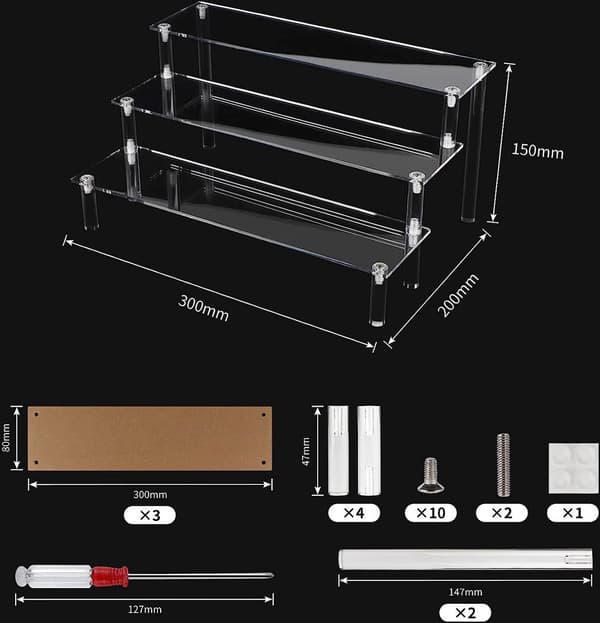 Akryl display-stativ med 3 niveauer til makeup, kosmetik, smykker og cupcakes Transp 30cm