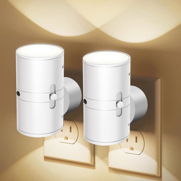 2-pack LED night light with plug - dusk sensor, adjustable 5-300 lm, warm white, dimmable for kitchen and hallway 2 pcs v-FO- 2pc white