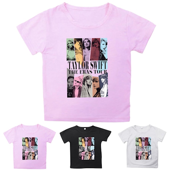 Taylor Swift T-shirt med tryck för barn, pojkar och flickor, sommar, kortärmad, rund hals, casual topp Svart Svart Black 150cm