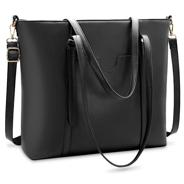 Damstor 40 cm PU Lær Shopper Svart Laptop Skulderveske Stor Business Portefølje Retro Veske Polyuretan, Svart