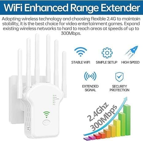 WiFi Extender - WiFi Signal Booster with Multiple Operating Modes (Repeater/AP/Router), WPS Function-FO- black white