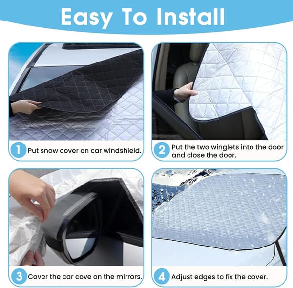 Ultrafleksibelt 115x144 cm vinterbilfrontrutedeksel med sidespeilbeskyttelse-FO-