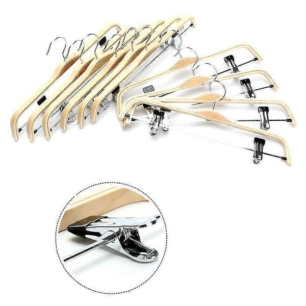 10-pack Solid Wood Pants/Skirt Hangers with Rust-Resistant Clips, Clothes Hanger-FO-