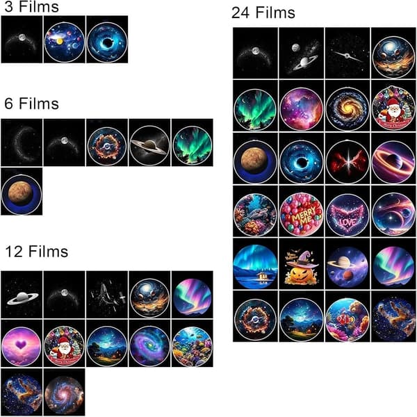 HD Smart Dynamic 5D Holographic Night Light Projector, Plug and Play HD Star Projector, 360° USB Galaxy and Moon Projector Lamp-FO- 6 films