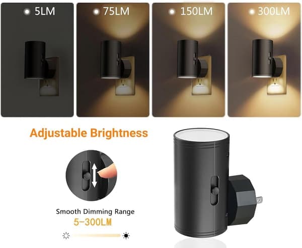 2-pack LED night light with plug - dusk sensor, adjustable 5-300 lm, warm white, dimmable for kitchen and hallway 2 pcs v-FO- 2pc white