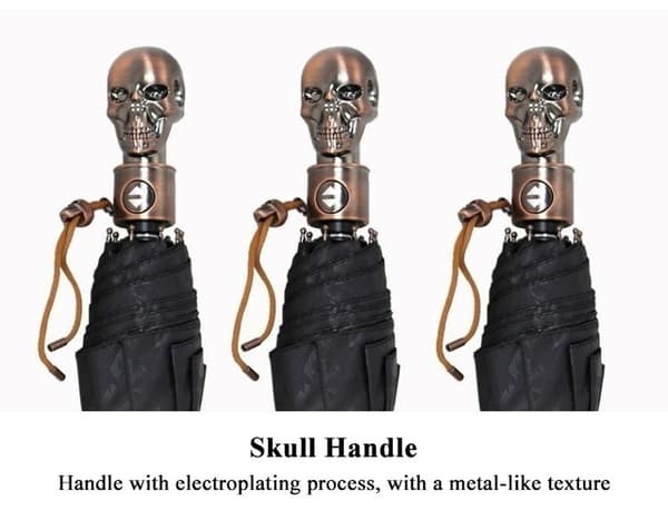 105CM 3-fold Creative Skull Håndtak Automatisk stort paraply-FO-