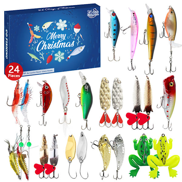 2024 Fiske-Adventskalender, Fiskeutrustning Adventskalender - Adventskalender Fiskebete | Fiske Julnedräkning Fiskebete Set