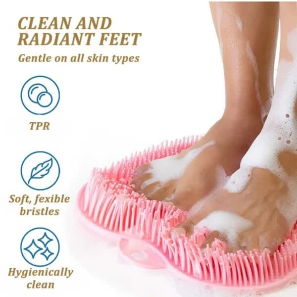 Silicone Foot Scrubber Back Scrubber Shower Brush with Suction Cups Pink
