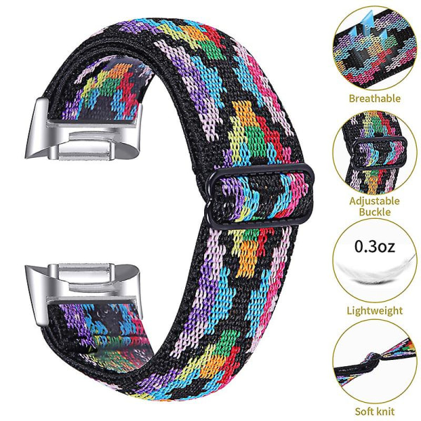 Elastisk nylonrem med justerbar spenne flettet klokkereim for Fitbit Charge 6/5 - 14# [DM] Multicolo