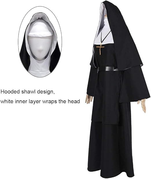 Nonnedragt Plus Size Skræmmende Nonne Outfit Præst Halloween Kostume Sort-FO-