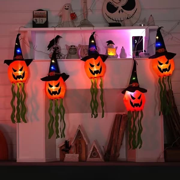 3 stk. lysende spøkelse, gresskar og heksehatt-pynt, batteridrevet, Halloween-dekor 3pcs Multi Colors