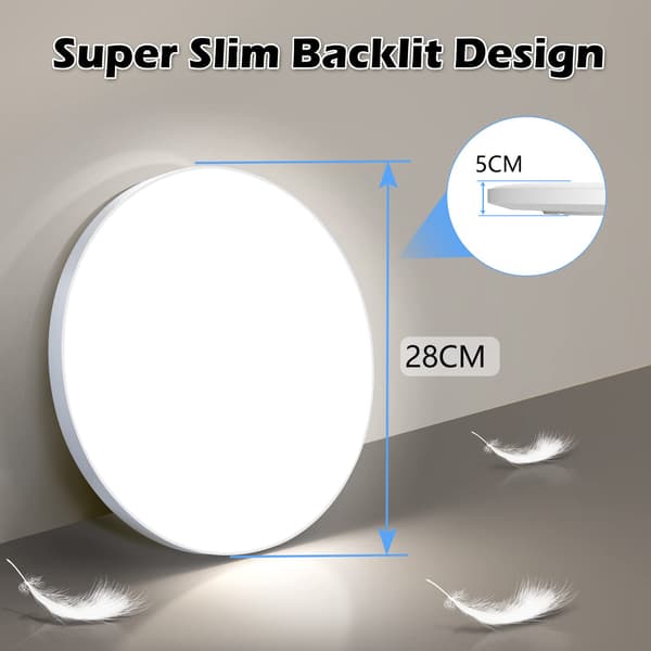 LED Ceiling Light, Plafond, LED Ceiling Lamp 24W, 6500K, 2000LM, IP44 Waterproof Round Modern Simple White Bathroom Lamp for Basement Lamp Ø30cm-FO-