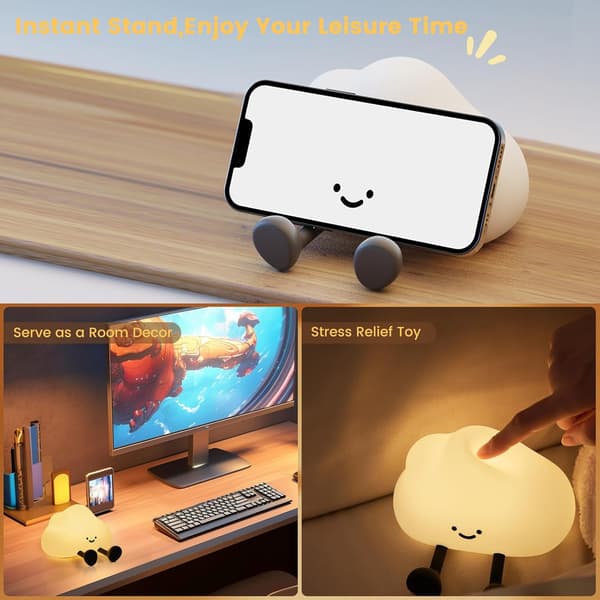 Sød silikone sky natlampe, dæmpbar LED touch lampe, genopladelig sengelampe med USB-FO-