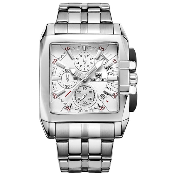 Mænd Analogt Ur Firkantet Legeringskasse Quartz Armbåndsur Hvid Urskive