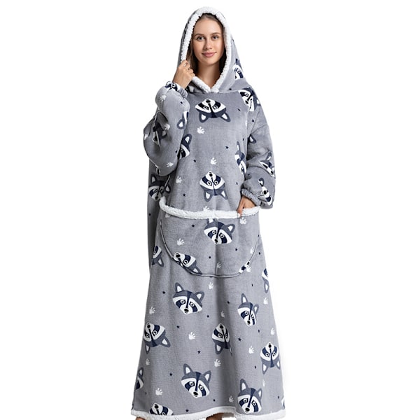Storlek Hettegenser Sweatshirt Kvinner Vinter Hetter Fleece Kjempe TV Teppe Med Ermer Raccoon