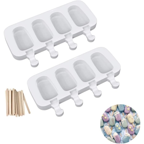 2-pack Silikoni Jäätelömuotit - 4 Reikää Kotitekoinen Soikea Jäätelö
