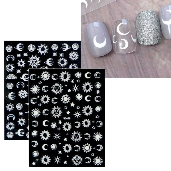 10 ark Moon Star Sun Nail Art Stickers Dekaler Självhäftande Färgglada Rose Gold Nail Supplies Nail Art Design Dekoration Tillbehör 1pc