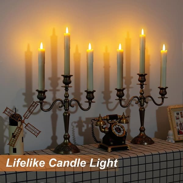 6-pack Battery Operated LED Candles with Remote Control and Timer, Flickering Warm White Real Wax Light D