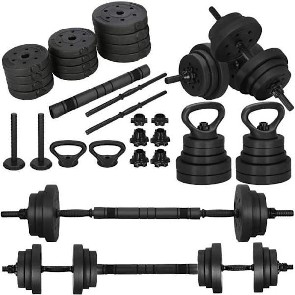 Hantelsæt - SPRINGOS - 20 kg - Justerbare håndvægte - Cabriolet Kettlebell - Sæt med 2 dele svart