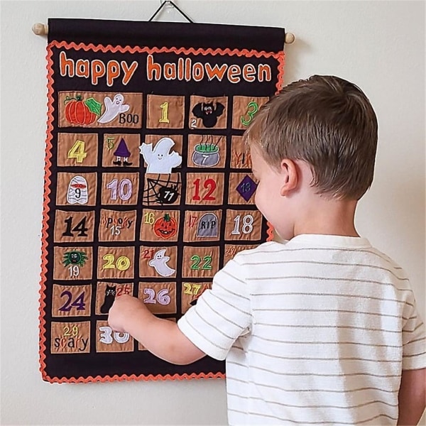 71x48cm Halloween nedtællingskalender Vægmonteret stof med aftagelige klistermærker 71x48cm