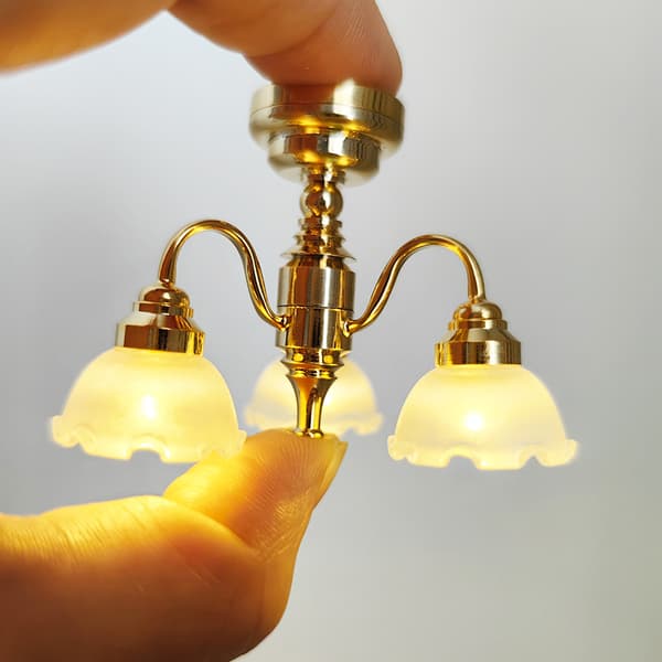 1:12 Dukkehus Miniatyr LED Gull Taklampe Lysekrone-FO-