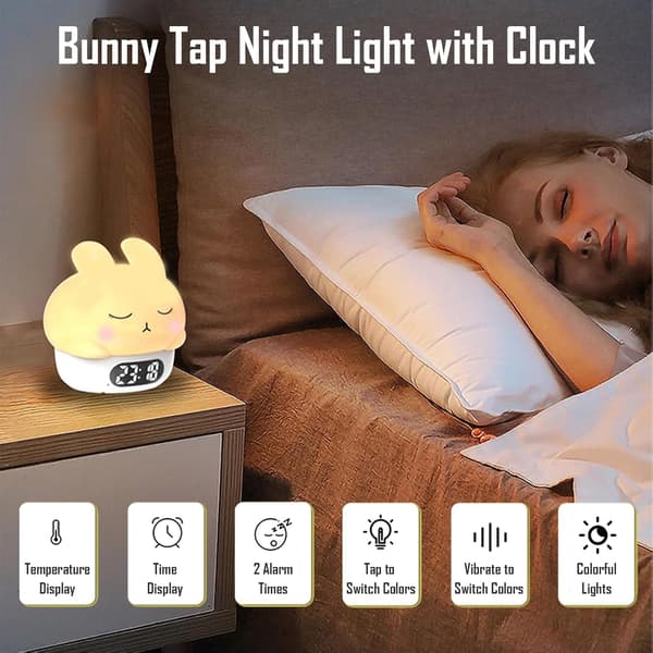 Light Alarm Clock, Bedroom for Adults and Children, Features Snooze Function and USB Charger Port, Dual Alarms Rabbit-FO-