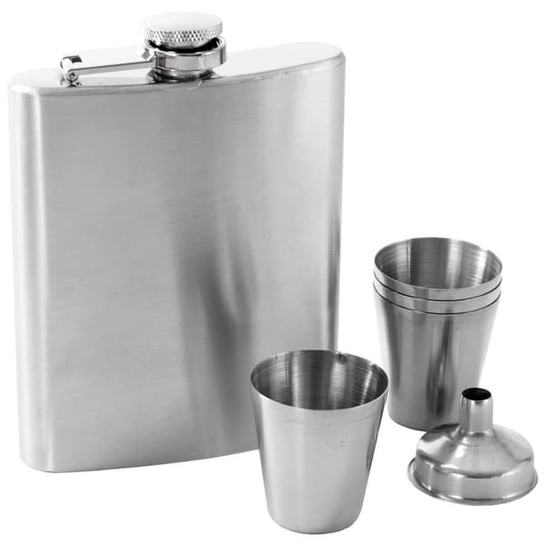 Luxury Set: Hip Flask, 4 Shot Glasses & Funnel in Gift Box-FO- 210
