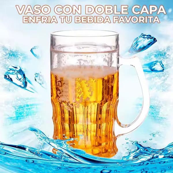 Falsk ölmugg med innervägg - 400 ml dubbel lagerglas med handtag, läckagesäker