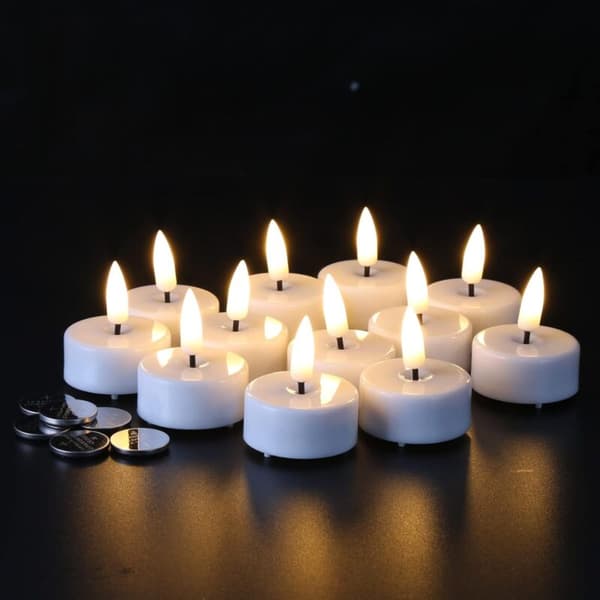 Flimrende LED-telys med timer, batteri inkludert, 12-pakning hvit-FO-