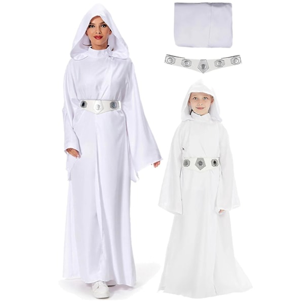 Karneval 2024 Barn & Voksen Rumskrigsprinsesse Kostume Maskerade Fest Tøj Hvid Robe Rollespil Leia Cosplay Kostume Børn Kids Kids M