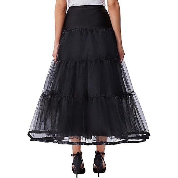 Dame Ankel Lange Underskjørt Skjørt Bryllup Halv Slip Krinoliner Underskjørt Svart‘-XT- Black L XL