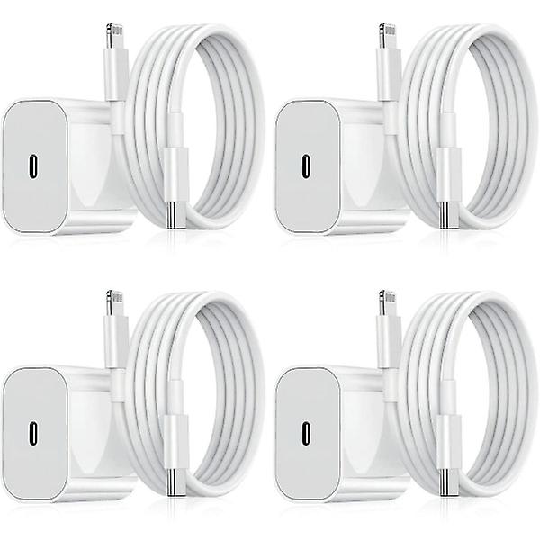 iPhone-lader - Hurtiglader - Adapter + Kabel 20W USB-C Hvit 4-pak iPhone