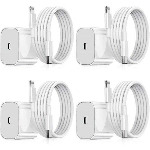 iPhone-laturi - Pikalaturi - Adapteri + Kaapel 20W USB-C Valkoinen 4-pakkaus iPhone