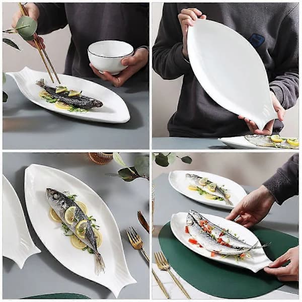 Serving Dish Ceramic Fish Tray Serving Plate Personalized Ceramic Dinner Plate White 32.00X16.00X2.50CM-FO-
