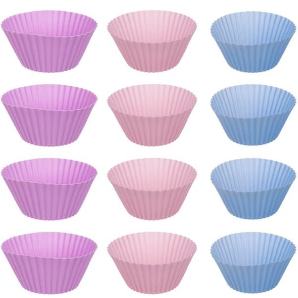 Uunipelti + 12 kpl silikonimuffinssi-/pullamuottia - Moniväriset muotit-FO- multifärg multicolor