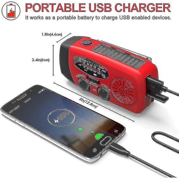 Nöd-solradio med handvev, väderradio med LED-ficklampa, telefon powerbank-laddare EU
